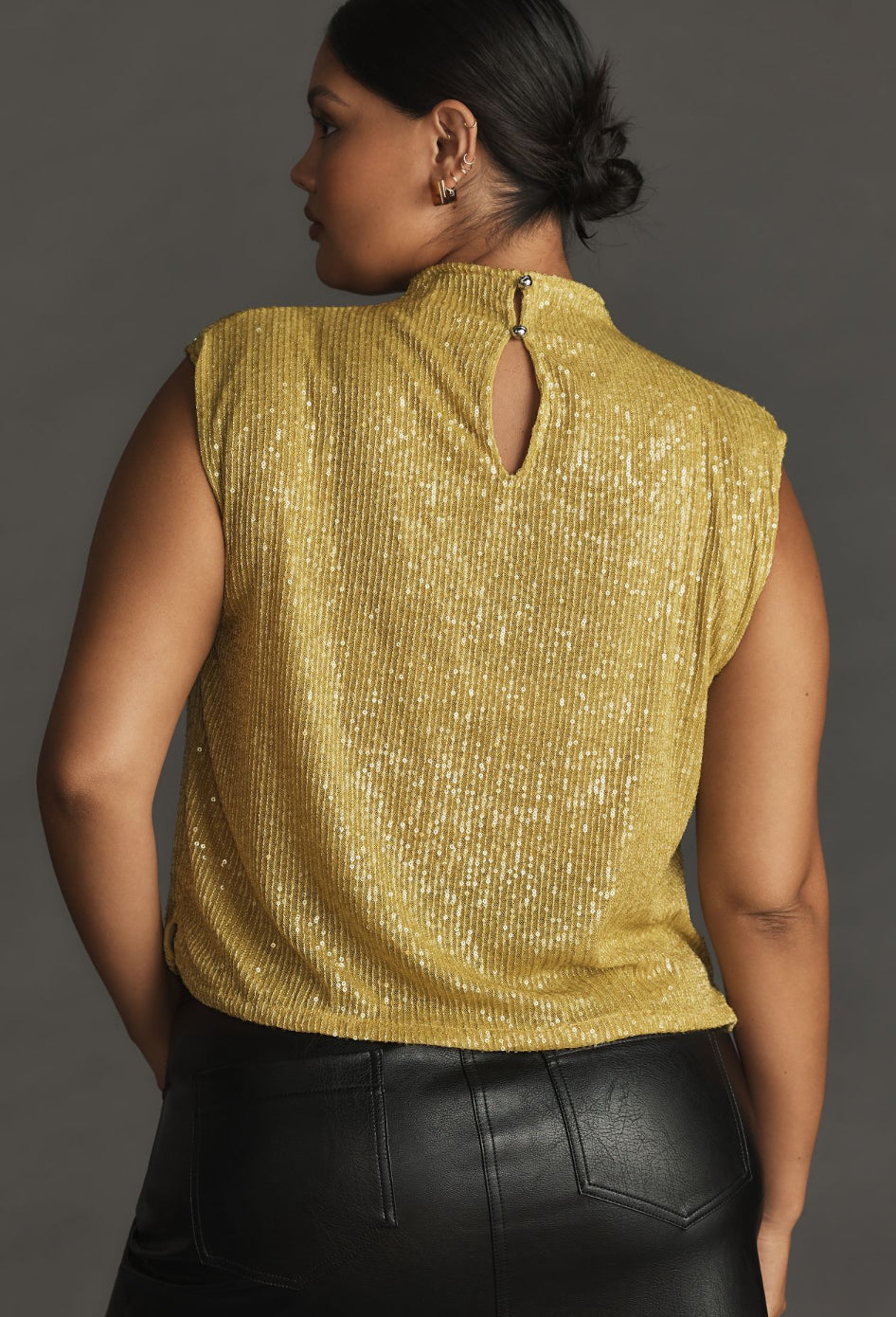 By Anthropologie Mock-Neck Sequin Shell Tank Top