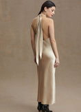 Load image into Gallery viewer, Sachin & Babi Sadie Halter Tie-Neck Hammered Satin Gown
