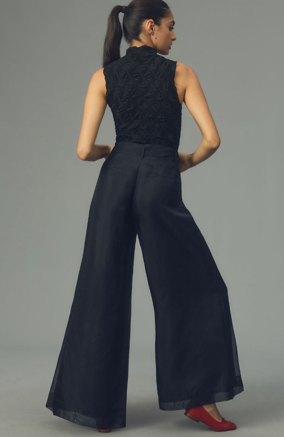 By Anthropologie Silk Organza Wide-Leg Pants