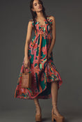 Load image into Gallery viewer, Farm Rio x Anthropologie Pleated Palm Midi Dress
