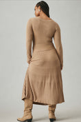 Load image into Gallery viewer, By Anthropologie Slim Knit Long-Sleeve Ruched-Waist Pleated Midi Dress
