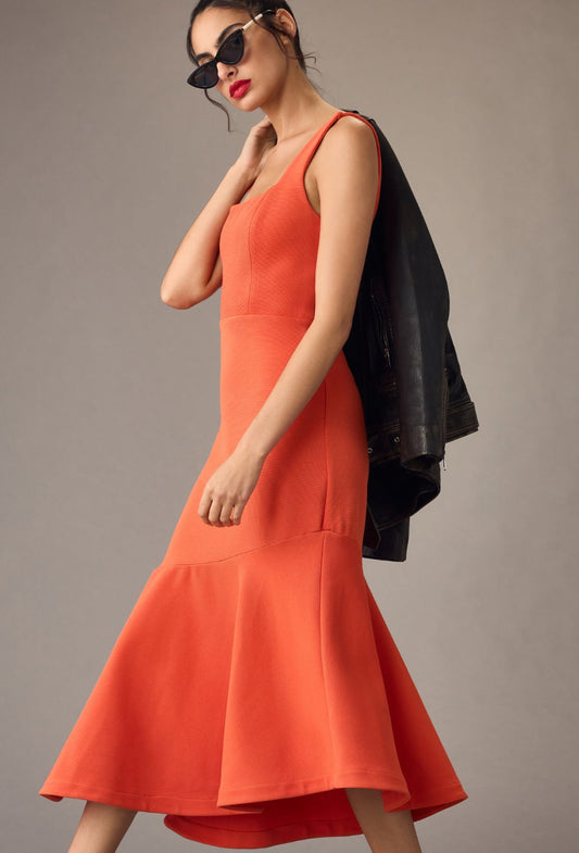 The Ariana Square-Neck Asymmetrical Ruffle-Hem Dress