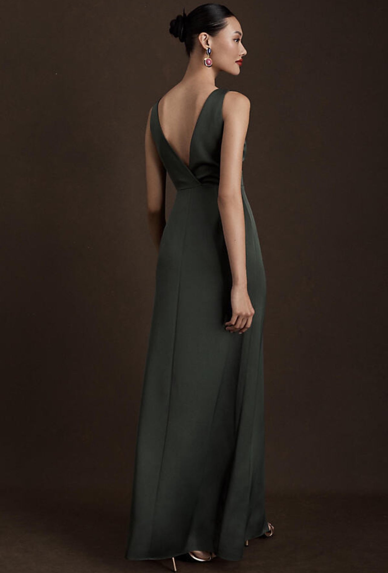 BHLDN Piper V-Neck Side-Slit Satin Gown