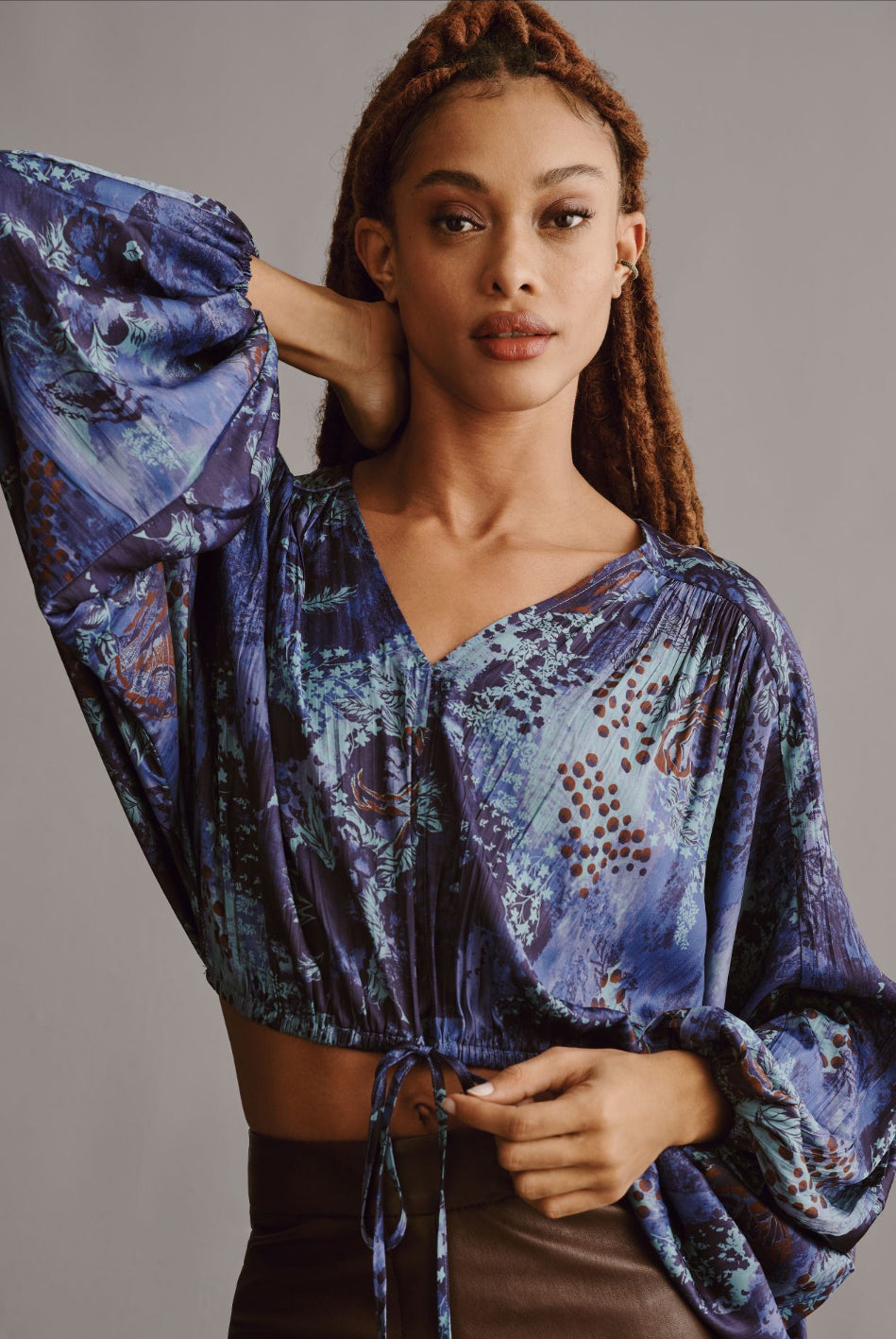 By Anthropologie Long-Sleeve Shine Cropped Blouse