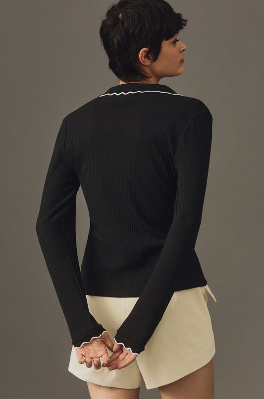 Maeve Long-Sleeve Scallop Polo Top