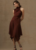 Load image into Gallery viewer, By Anthropologie Mock-Neck Asymmetrical Draped Midi Dress
