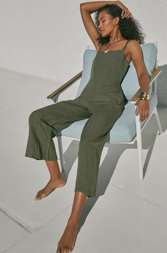 By Anthropologie Sleeveless Square-Neck Open-Back Jumpsuit