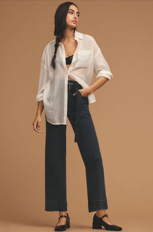 The Skipper Seamed High-Rise Cropped Wide-Leg Jeans by Pilcro