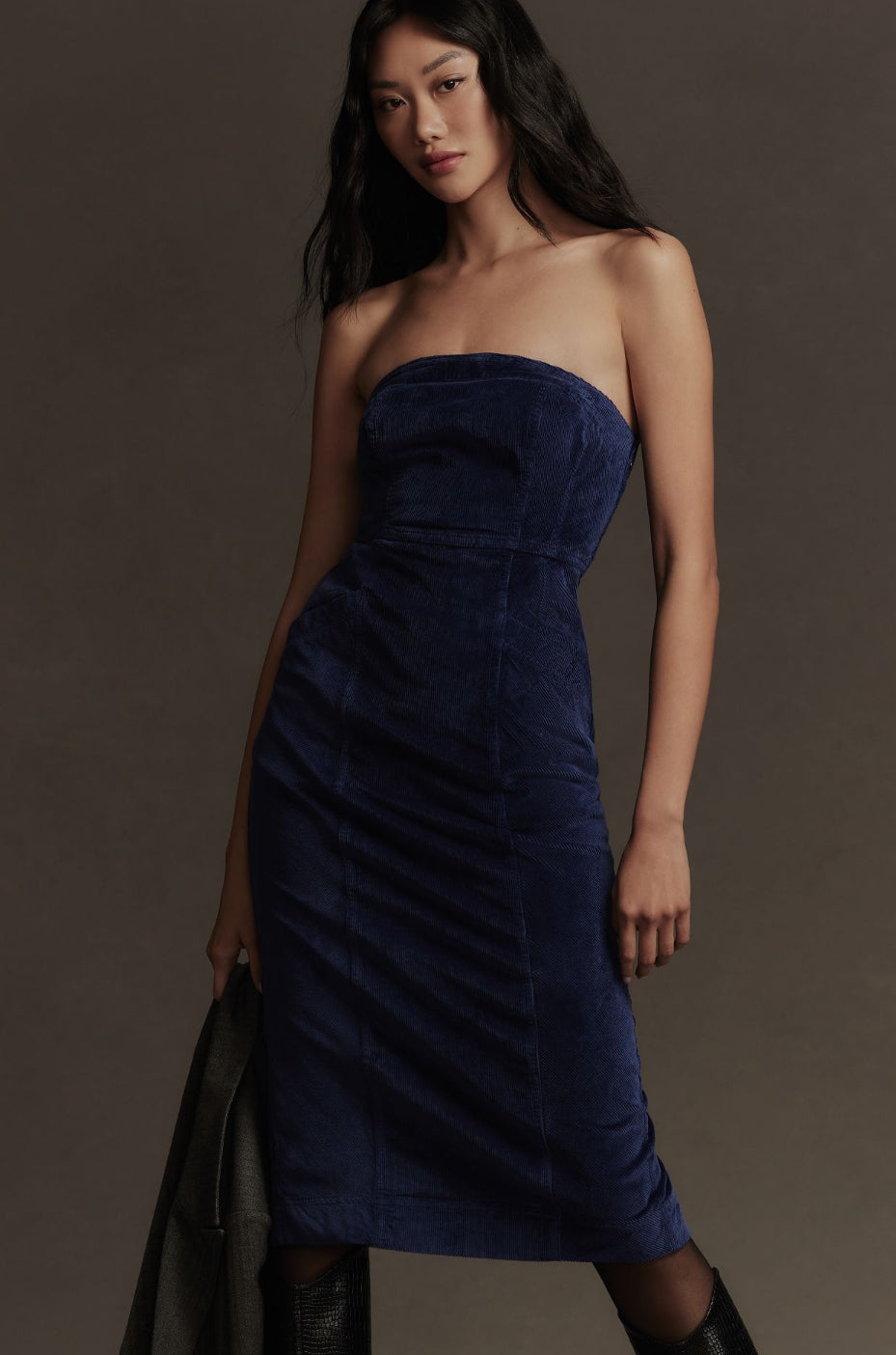 Pilcro Strapless Corduroy Slim Midi Dress