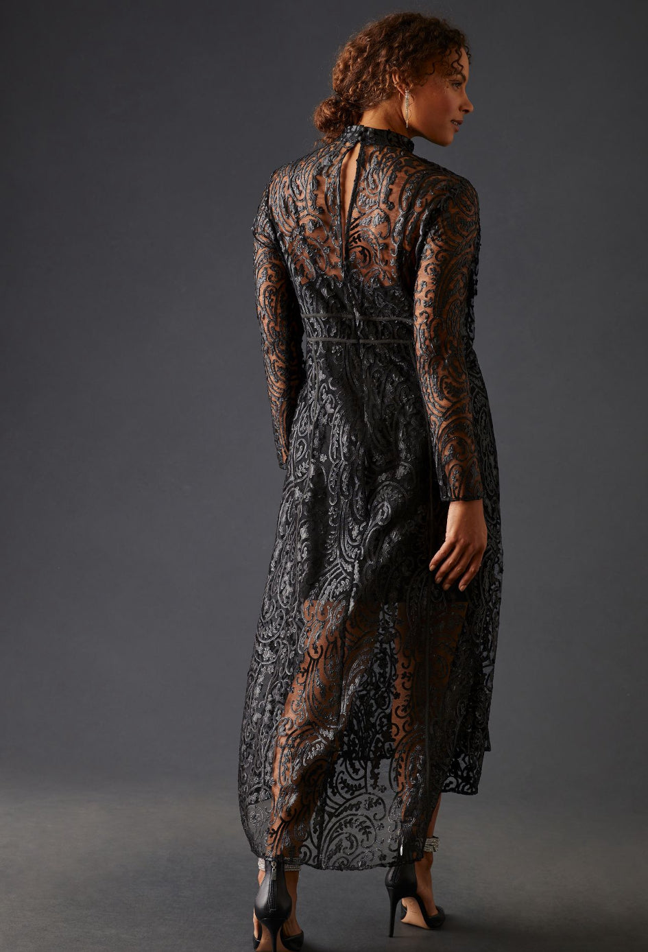 By Anthropologie Sheer Laser-Cut Midi Dress - EUC