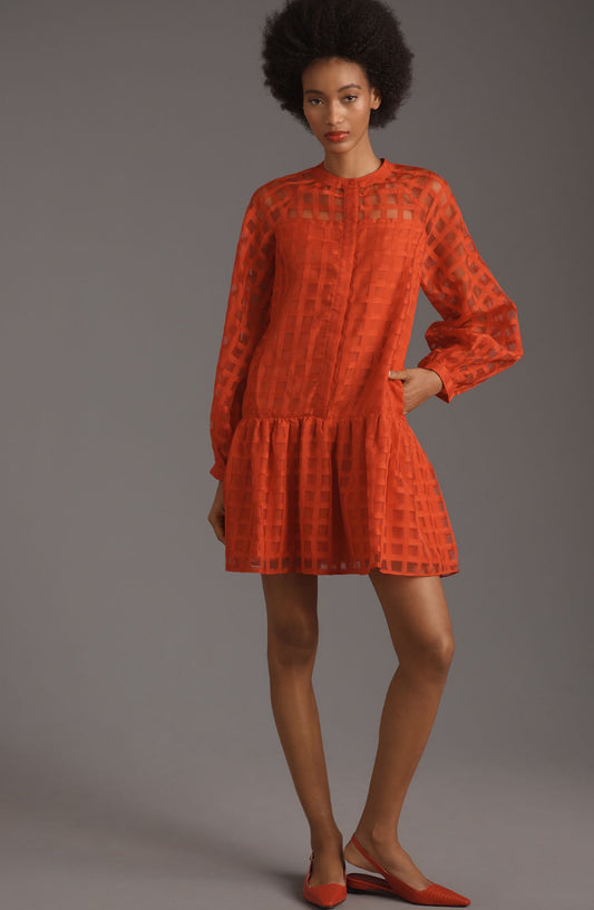 English Factory Long-Sleeve Organza Mini Dress