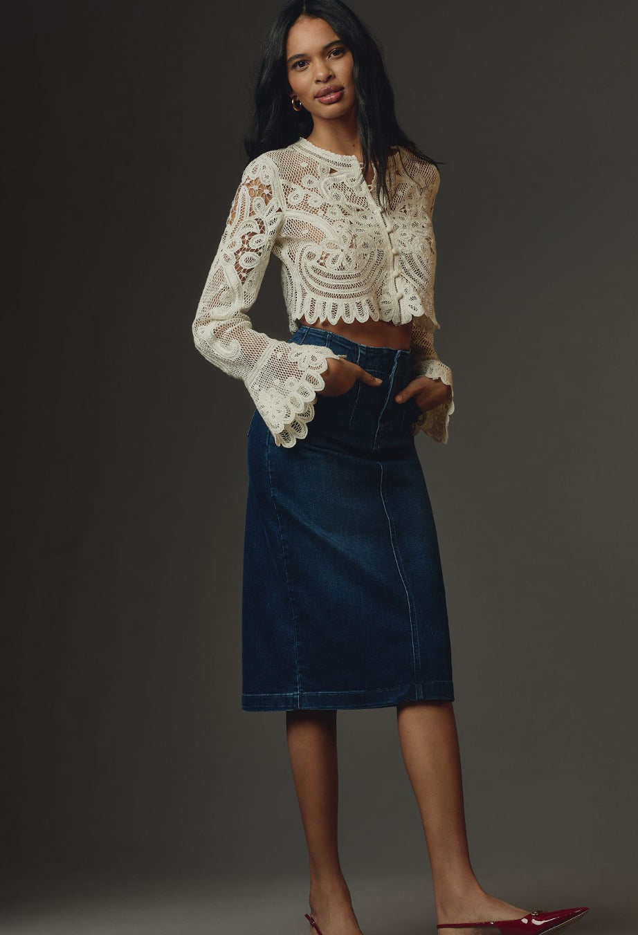 By Anthropologie Denim Midi Skirt