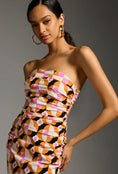 Load image into Gallery viewer, By Anthropologie Printed Strapless Slim Ruched Midi Dress
