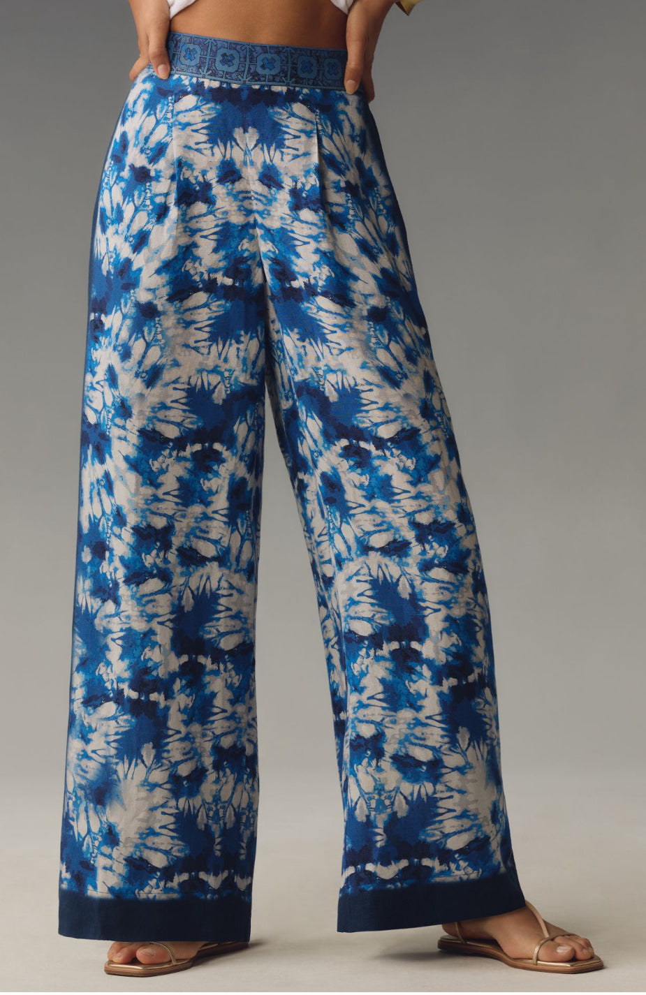 Ranna Gill Printed Linen Pull-On Wide-Leg Pants