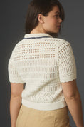 Load image into Gallery viewer, Maeve Short-Sleeve Open-Stitch Polo Cardigan Sweater
