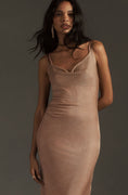 Load image into Gallery viewer, By Anthropologie Sleeveless Cowl-Neck Shine Mesh Midi Dress
