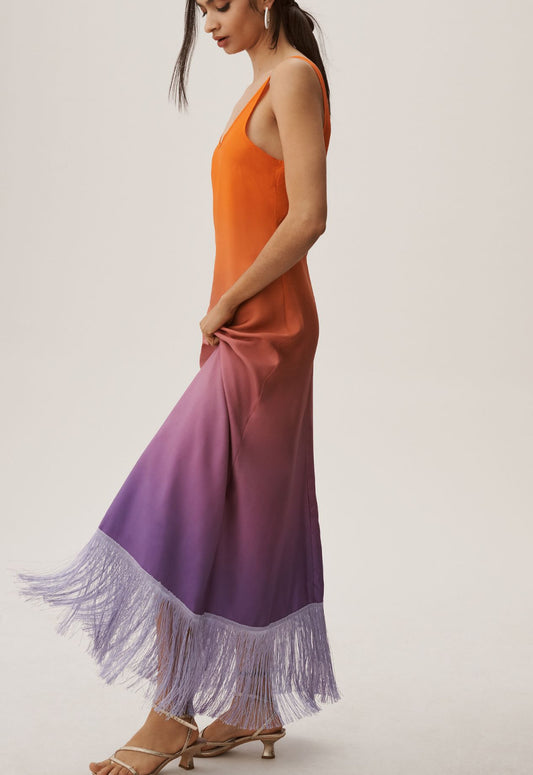 Delfi Collective Scoop-Neck Ombre Fringe Dress