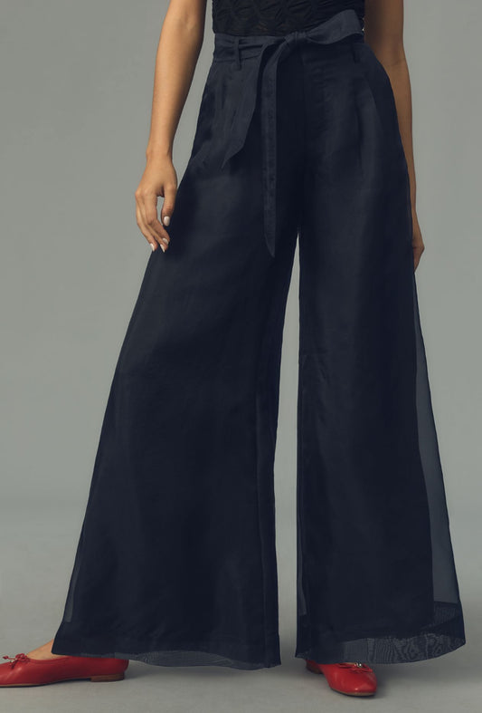 By Anthropologie Silk Organza Wide-Leg Pants