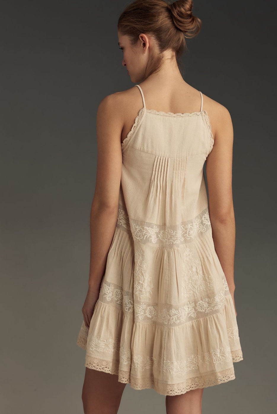 By Anthropologie Embroidered Pintuck Mini Dress