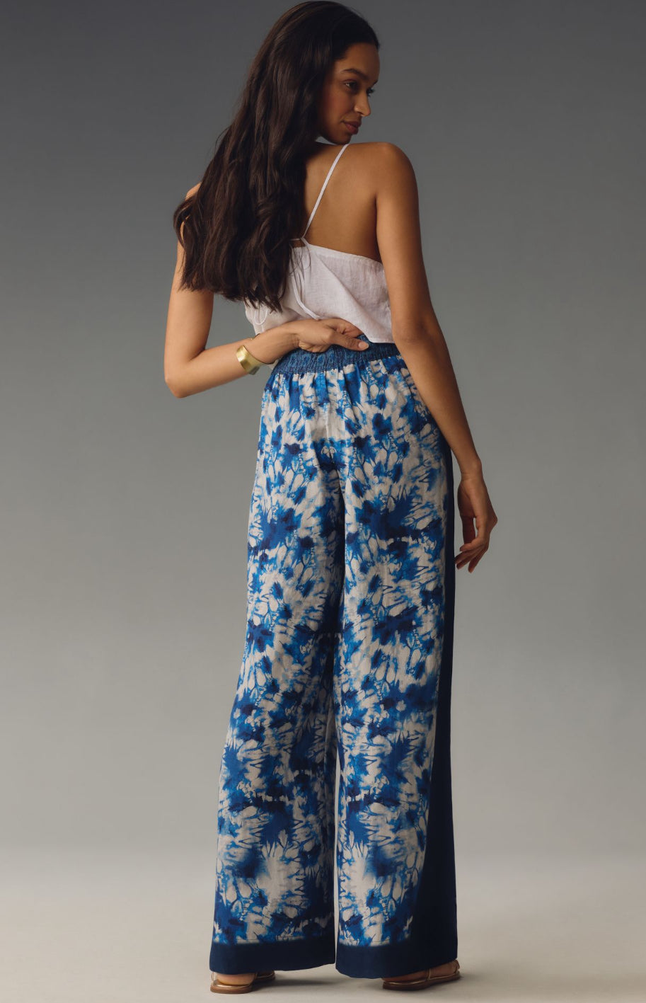 Ranna Gill Printed Linen Pull-On Wide-Leg Pants