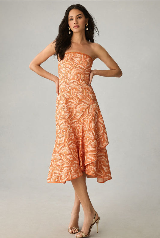 By Anthropologie Strapless A-Line Ruffle-Hem Dress