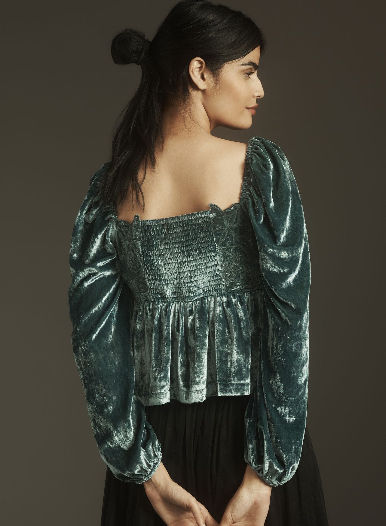 By Anthropologie Long-Sleeve Luxe Cutwork Velvet Blouse