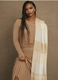 Load image into Gallery viewer, By Anthropologie Slim Knit Long-Sleeve Ruched-Waist Pleated Midi Dress
