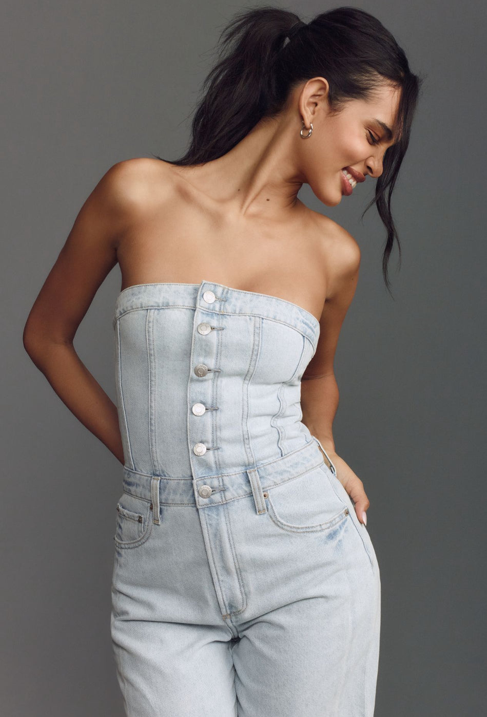 Pistola Daphine Strapless Denim Jumpsuit