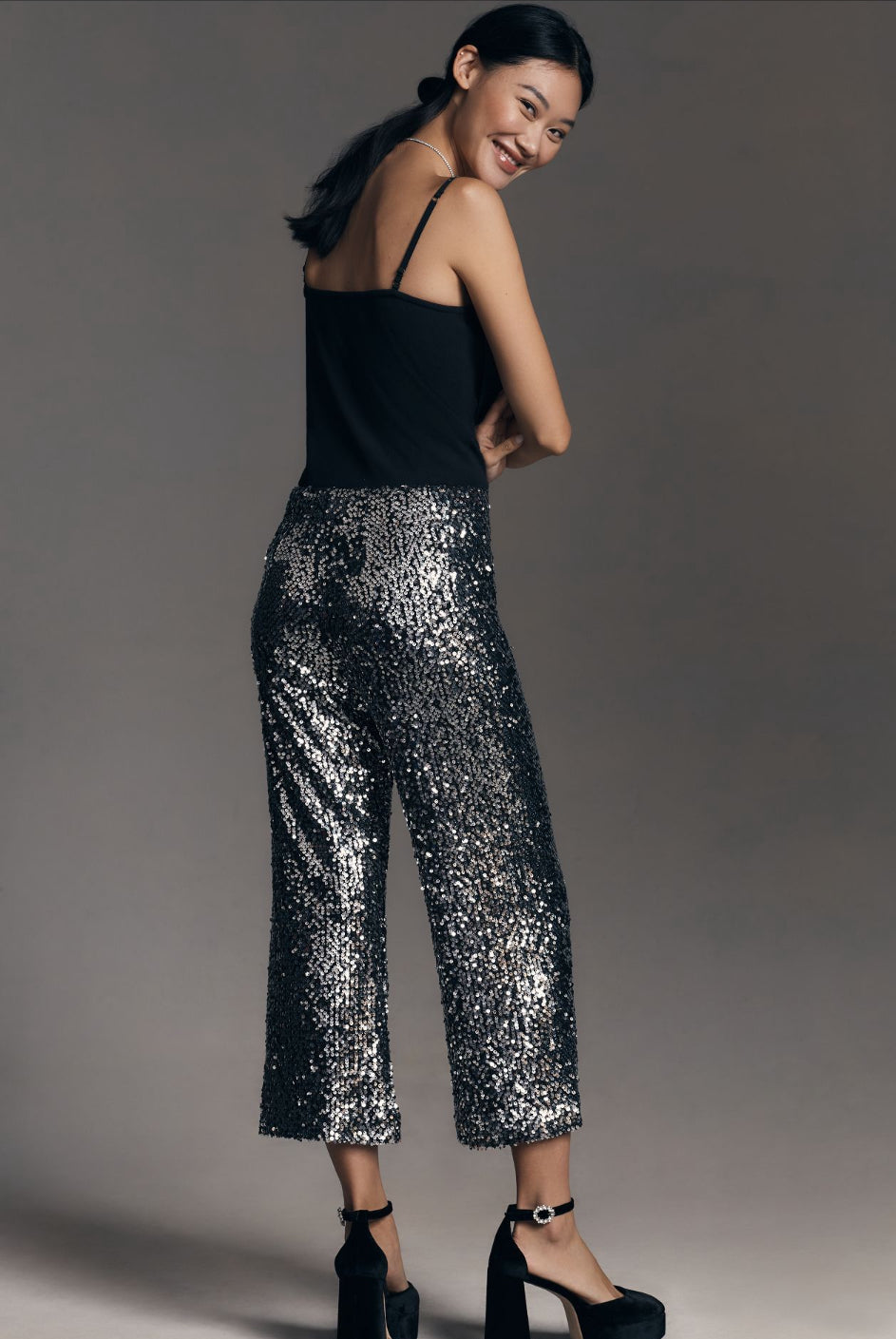 The Colette Cropped Wide-Leg Sequin Pants