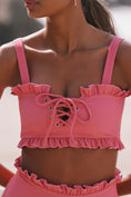 Load image into Gallery viewer, Citrine Ivy Ruffled Lace-Up Bikini Top
