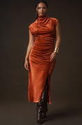 Load image into Gallery viewer, The Maya Ruched Cowl-Neck Dress: Stretch Velvet Edition
