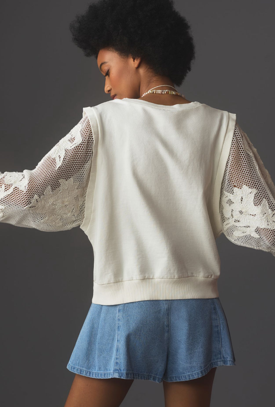 By Anthropologie Embroidered Cutwork Sweatshirt