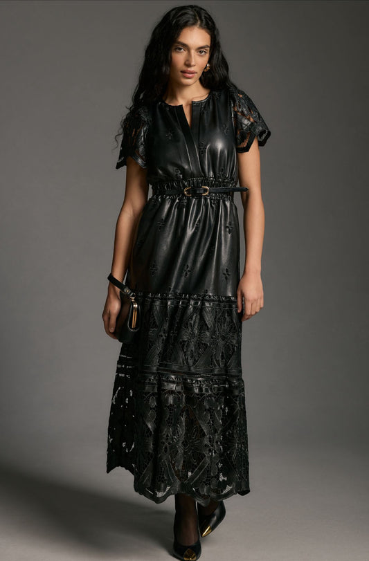 The Somerset Maxi Dress: Faux Leather Embroidered Edition