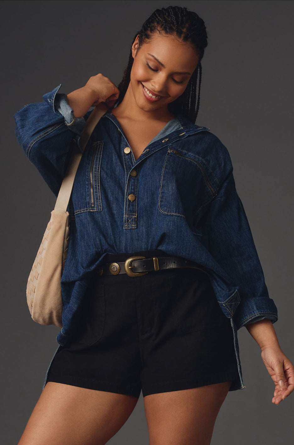 Pilcro Half-Button Denim Tunic Shirt