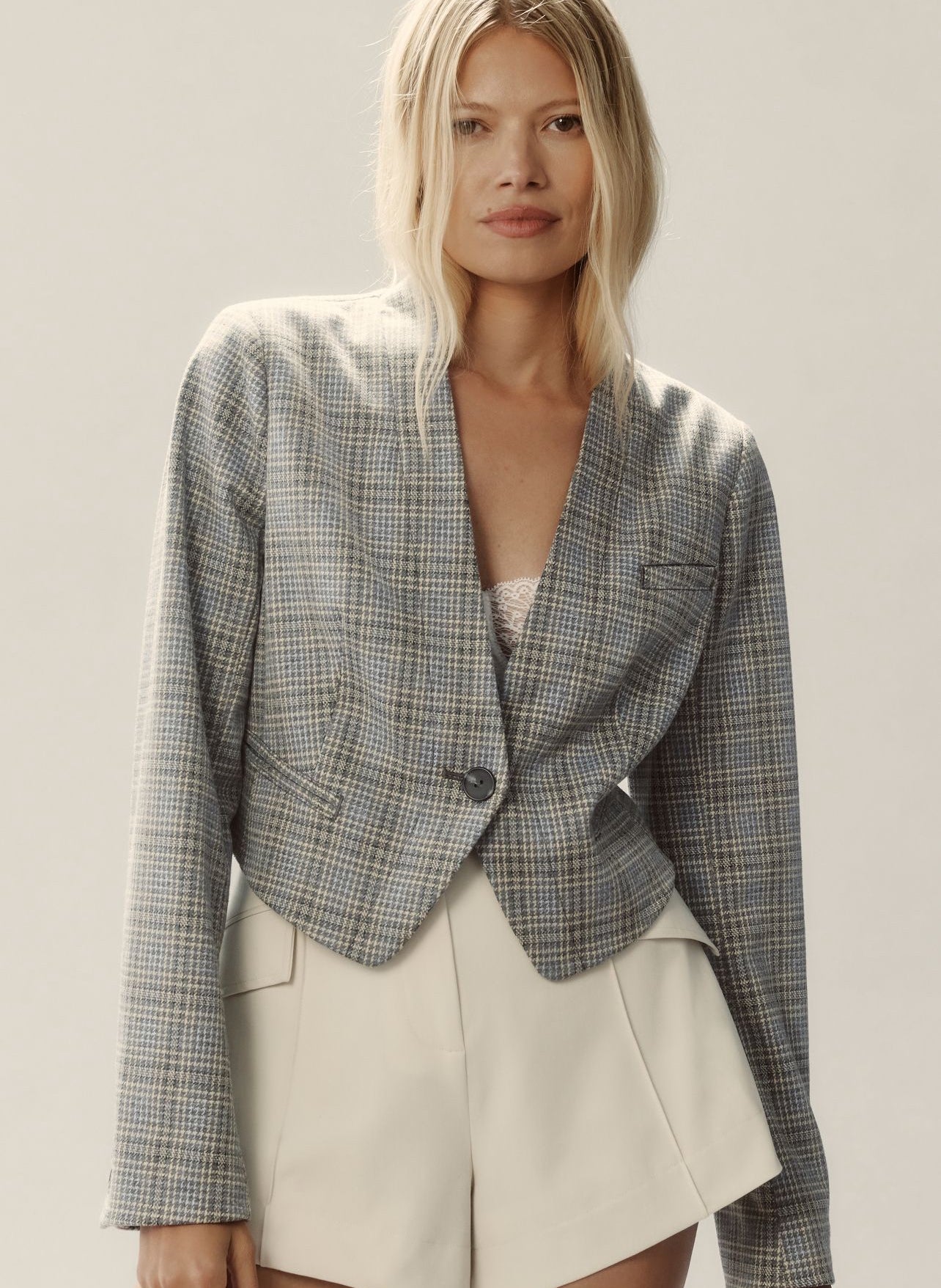 By Anthropologie Cropped Knit Tuxedo Blazer