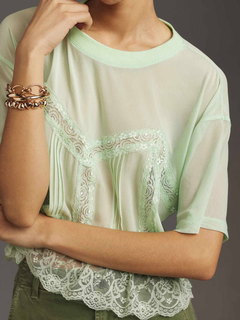 DOLAN Short-Sleeve Sheer Lace Top