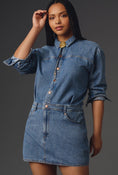 Load image into Gallery viewer, Pilcro Long-Sleeve Denim Micro Mini Shirt Dress
