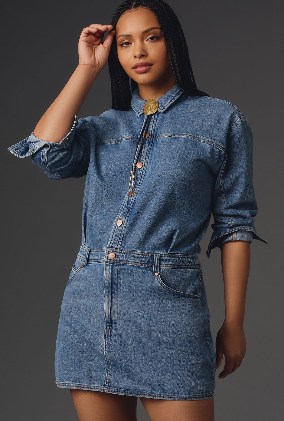 Pilcro Long-Sleeve Denim Micro Mini Shirt Dress