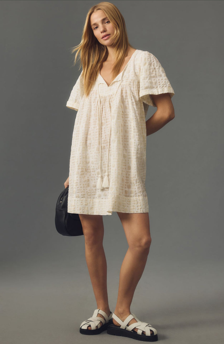 Porridge Short-Sleeve Textured Bubble Mini Dress