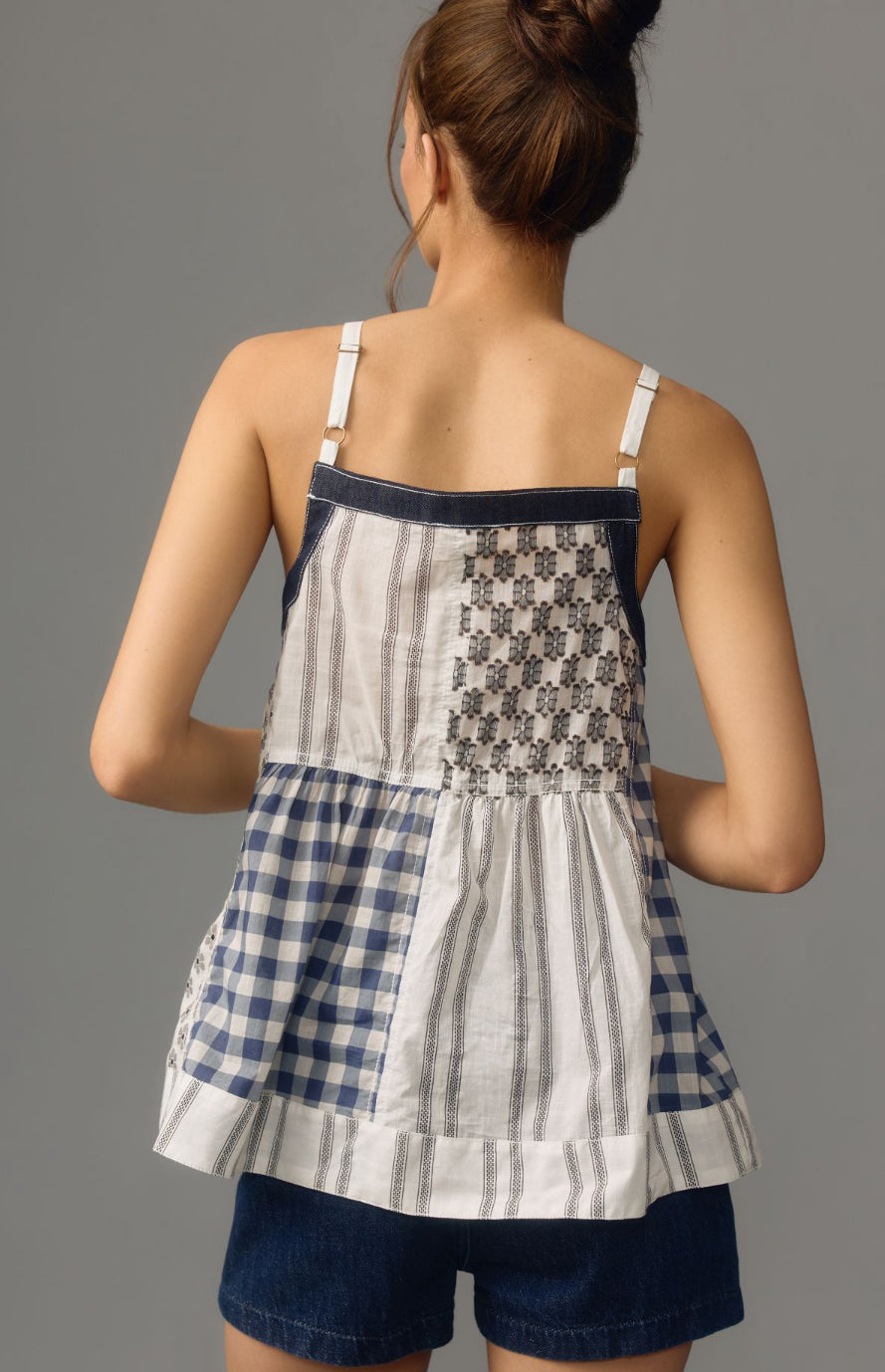 Pilcro Patchwork Button-Front Apron Tank