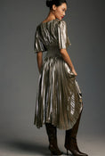 Load image into Gallery viewer, By Anthropologie Short-Sleeve Metallic Cutout Midi Dress
