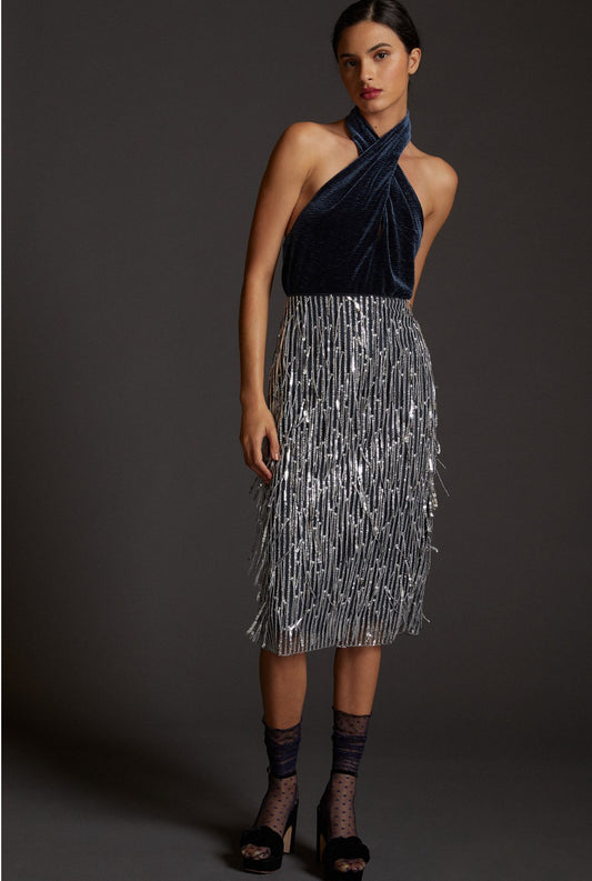 Maeve Fringed Sequined Midi Skirt