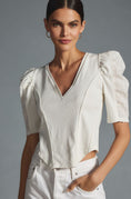 Load image into Gallery viewer, By Anthropologie Puff-Sleeve Structured V-Neck Tee
