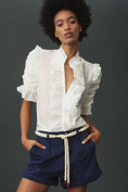 Load image into Gallery viewer, Sunday in Brooklyn Short-Sleeve Ruffle-Front Buttondown Shirt
