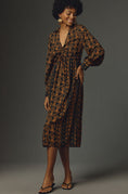 Load image into Gallery viewer, Farm Rio Long-Sleeve V-Neck Printed Tie-Front Midi Dress
