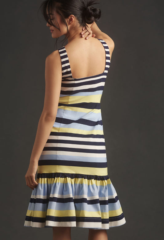 Maeve Fluted Square-Neck Sleeveless Midi Dress