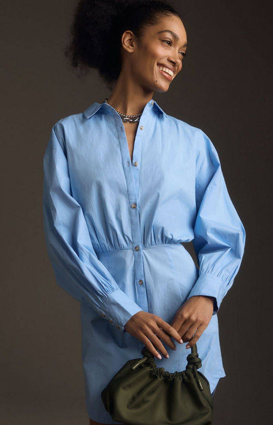 Maeve Long-Sleeve Poplin Mini Shirt Dress