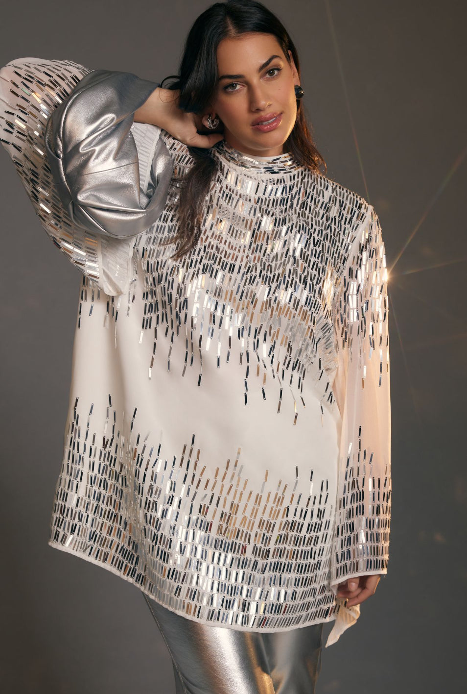 Let Me Be Long-Sleeve Shine Tunic Mini Dress