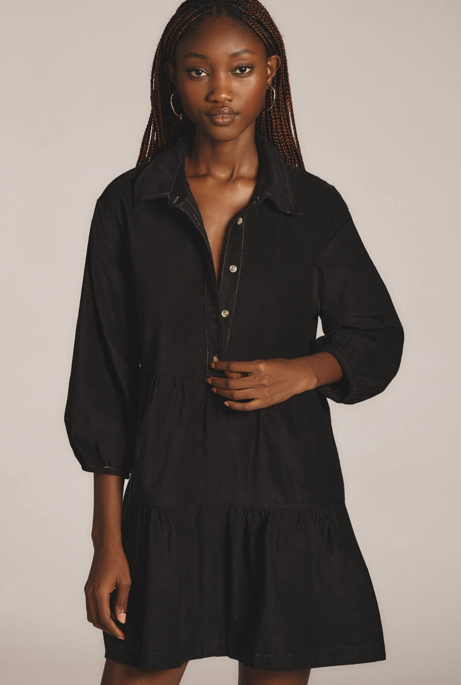 The Bettina Tiered Shirt Dress by Maeve: Mini Corduroy Edition