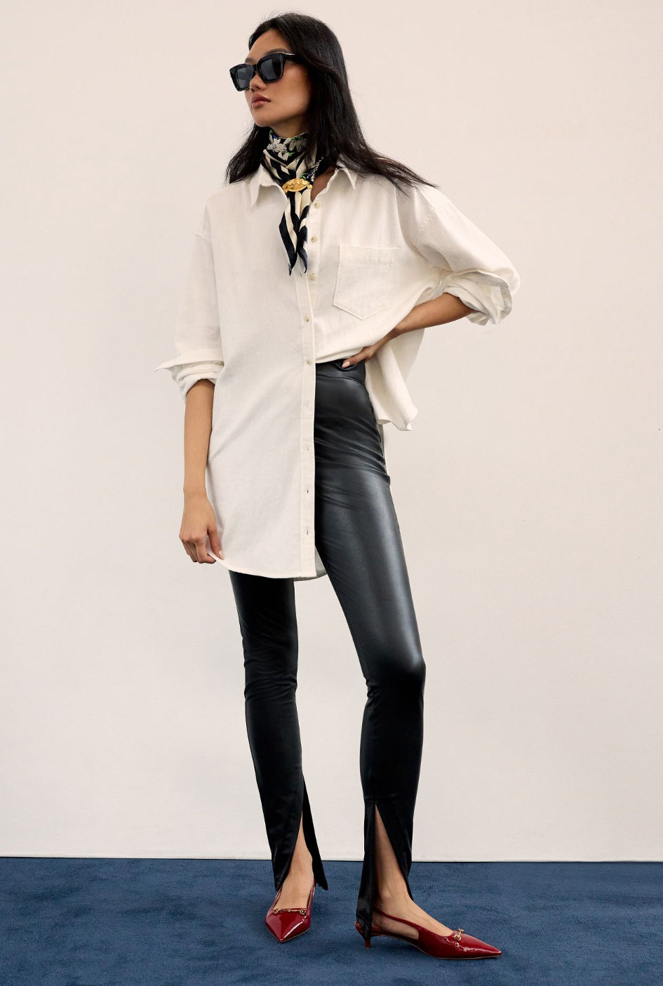 Avec Les Filles High-Waisted Faux Leather Slit Leggings